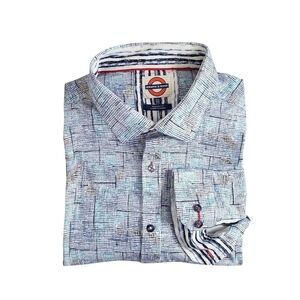 Jermyn & Bond Long Sleeve 100% Cotton Shirt Modern Fit Blue Abstract Print